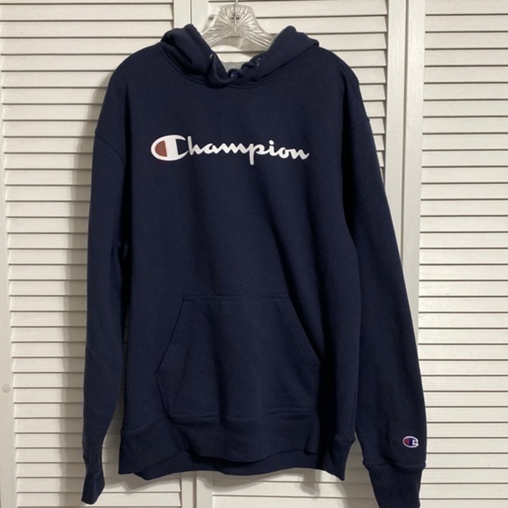 Champion hoodie navy with gray lined hood! - Picture 1 of 6